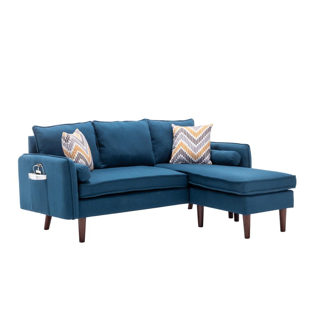 Mia Blue Sectional Sofa Chaise with USB Charger & Pillows