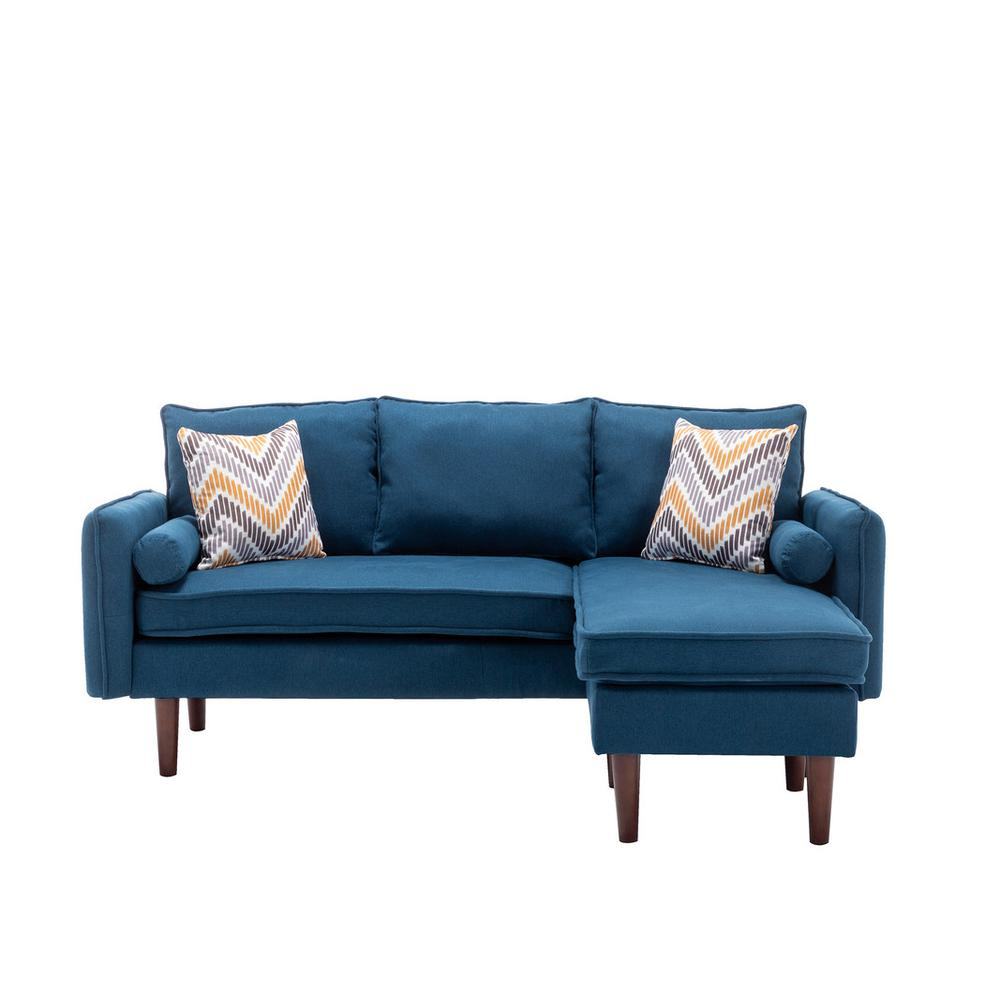 Mia Blue Sectional Sofa Chaise with USB Charger & Pillows