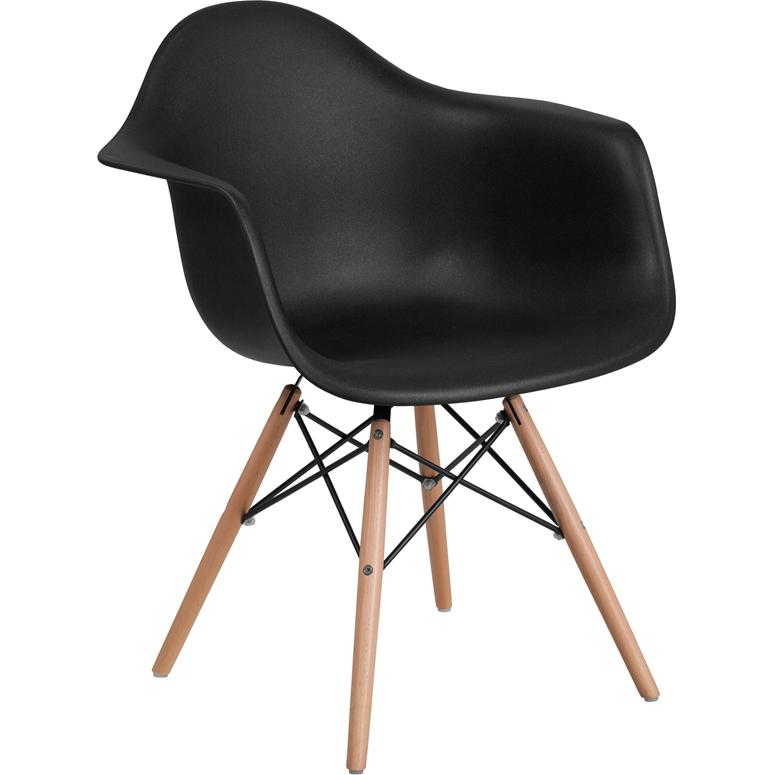 Alonza Series Black Plastic Chair with Wooden Legs