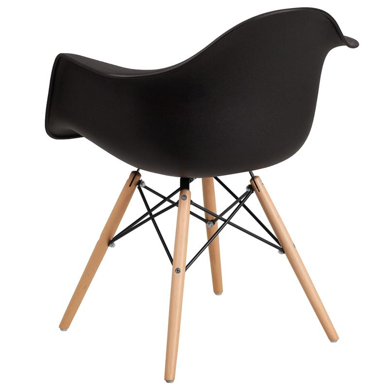 Alonza Series Black Plastic Chair with Wooden Legs