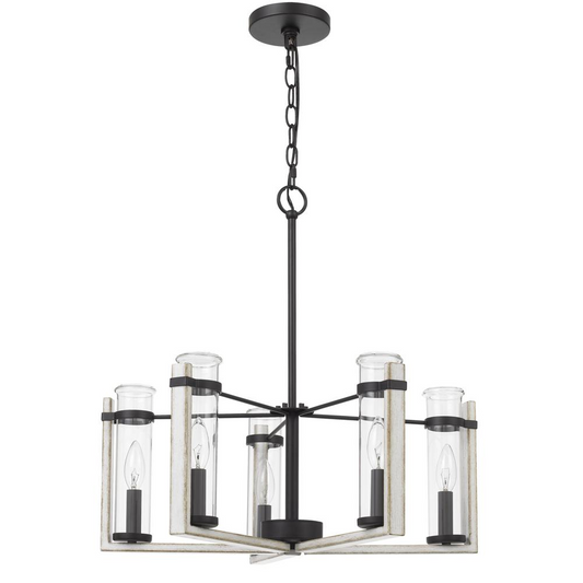 60Wx  5 Olivette metal chandelier with glass shade, White Washed