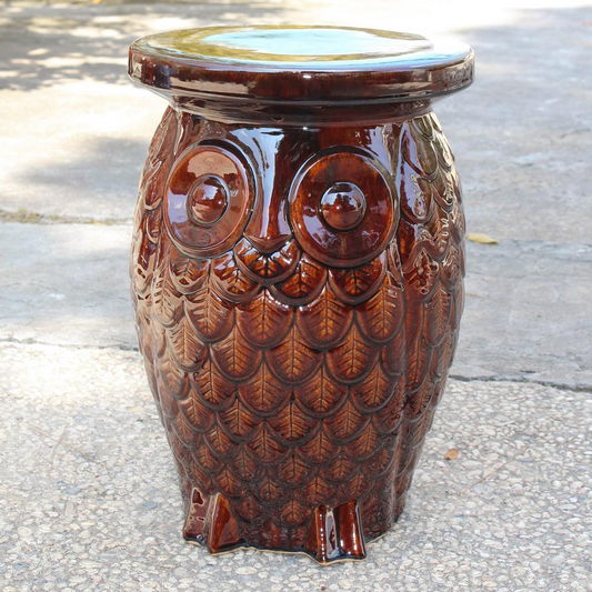 Brown Wise Old Owl Ceramic Garden Stool