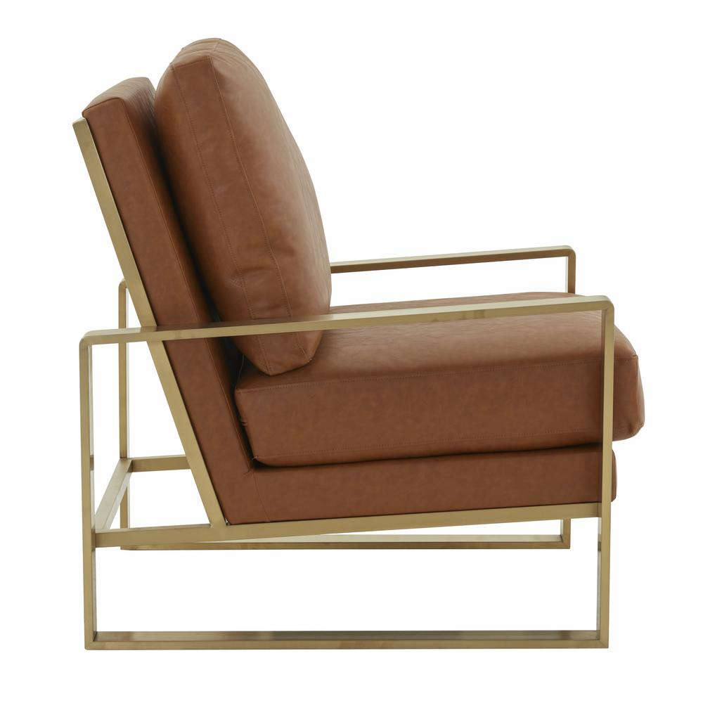 LeisureMod Jefferson Leather Modern Design Accent Armchair With Elegant Gold Frame, Cognac Tan