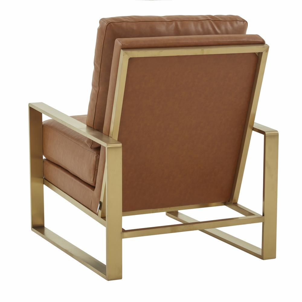 LeisureMod Jefferson Leather Modern Design Accent Armchair With Elegant Gold Frame, Cognac Tan