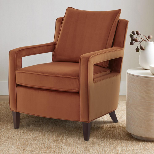 Questa Burnt Orange Velvet Accent Arm Chair