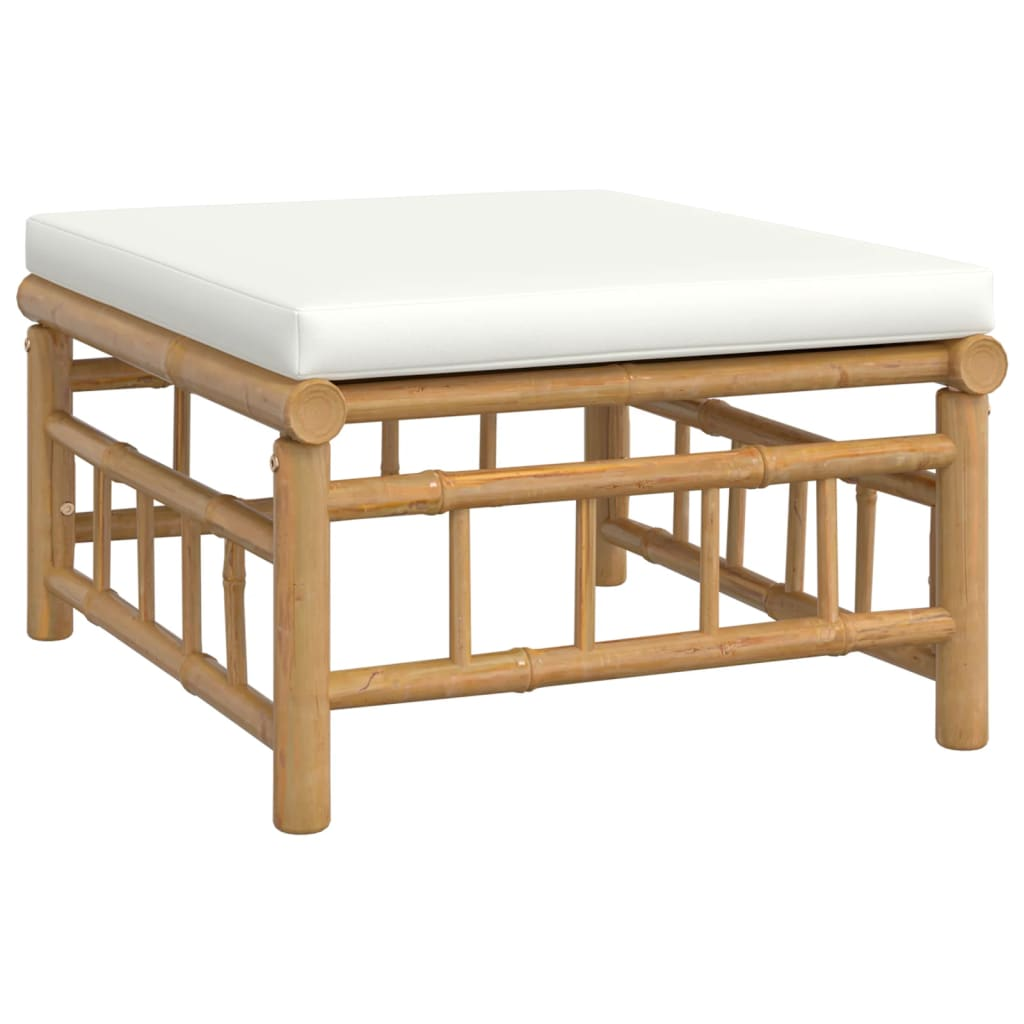 vidaXL Patio Footstool with Cream White Cushion Bamboo