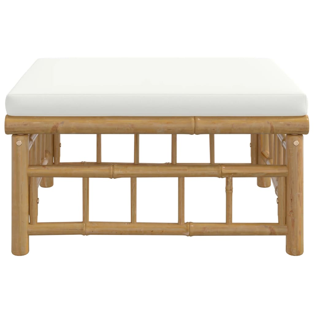 vidaXL Patio Footstool with Cream White Cushion Bamboo