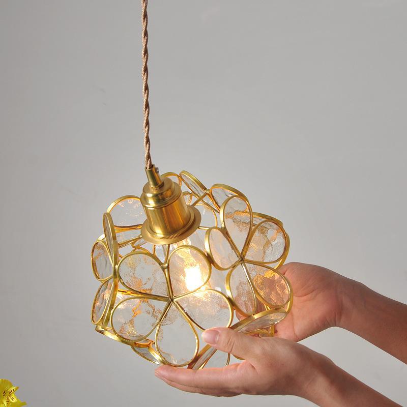 Japanese Creative Chandelier Brass Handmade Glass Petals