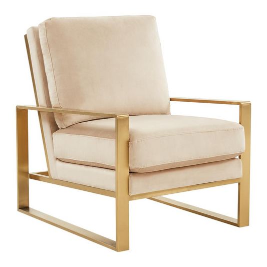 LeisureMod Jefferson Velvet Design Accent Armchair With Gold Brass Finish Frame JA29BG