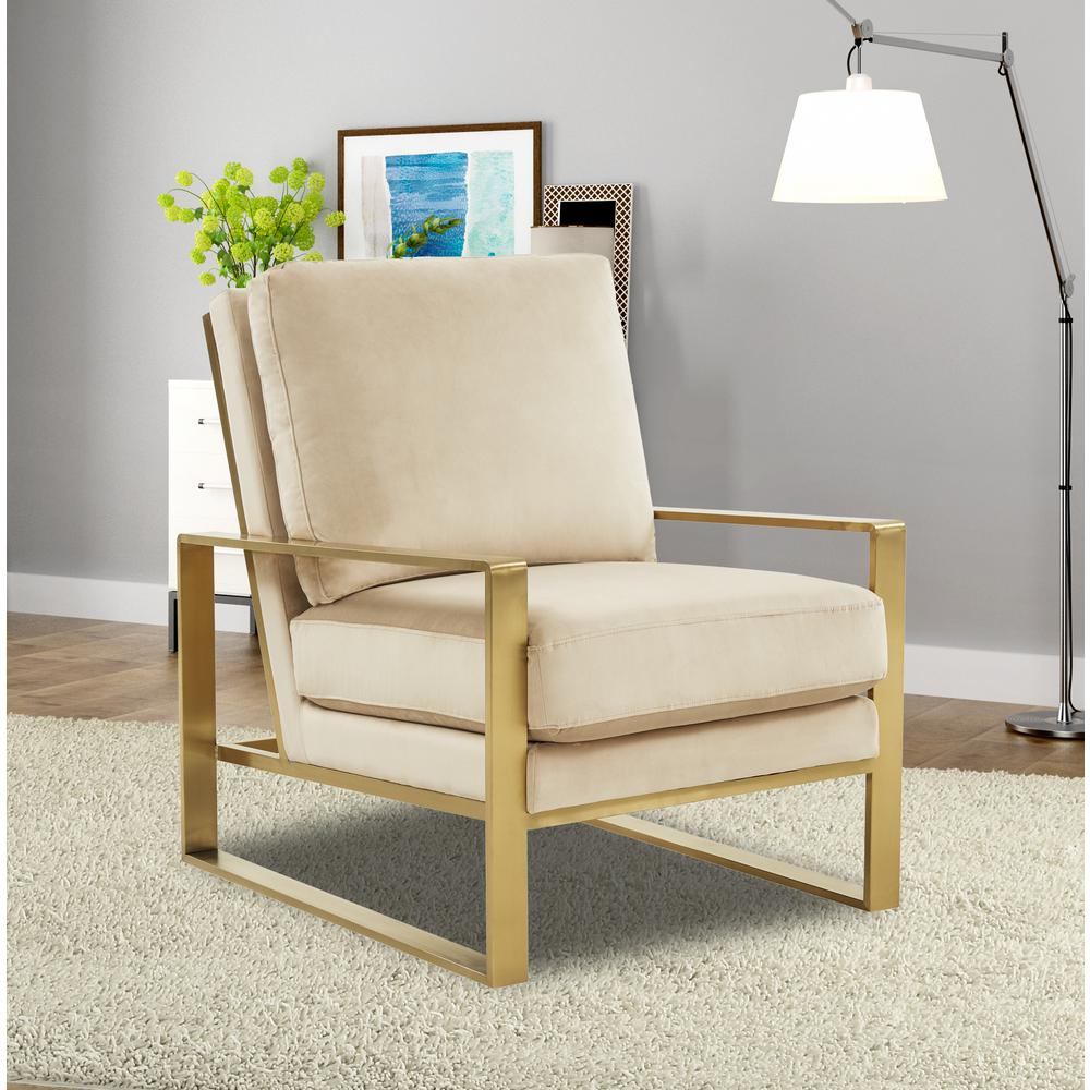 LeisureMod Jefferson Velvet Design Accent Armchair With Gold Brass Finish Frame JA29BG