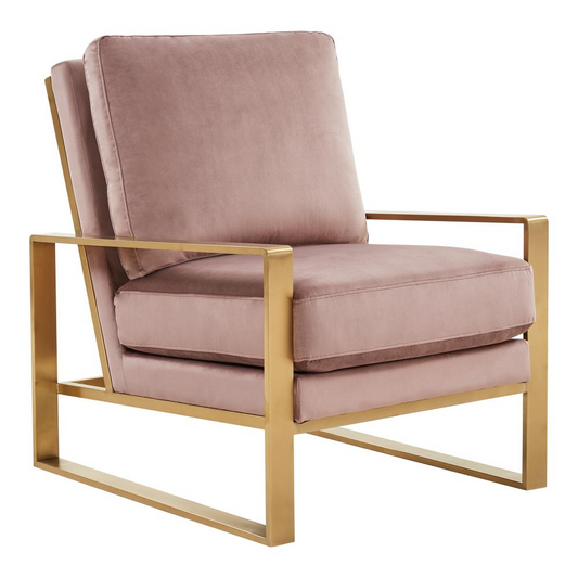 LeisureMod Jefferson Velvet Design Accent Armchair With Gold Brass Finish Frame JA29PK