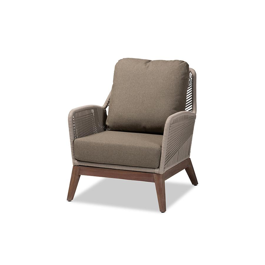 Baxton Studio Jennifer Mid-Century Transitional Grey Woven Rope Mahogany Accent Chair