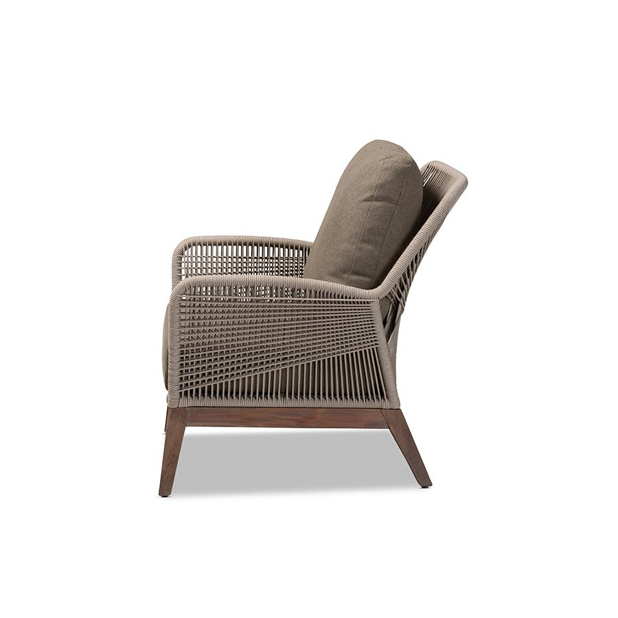 Baxton Studio Jennifer Mid-Century Transitional Grey Woven Rope Mahogany Accent Chair