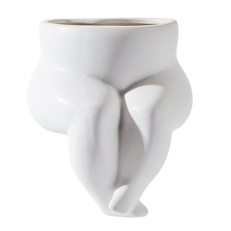 Decorative Ceramic Vase Sculpture White Flower Vessel