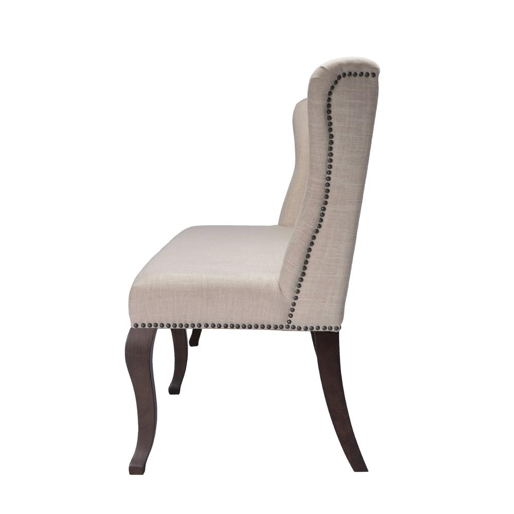 Classic Upholstered Bench in Linen Fabric w/Tufted Style Back & Nailhead Trim, Beige