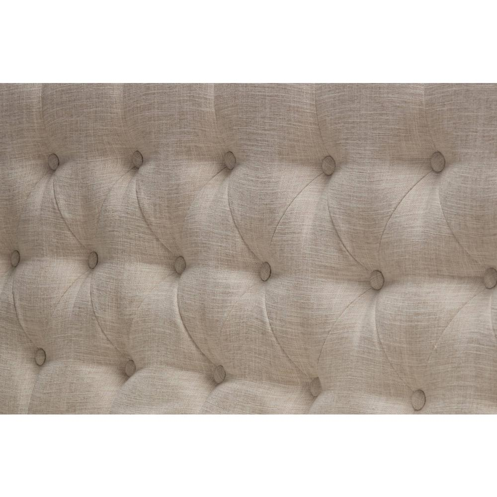 Classic Upholstered Bench in Linen Fabric w/Tufted Style Back & Nailhead Trim, Beige