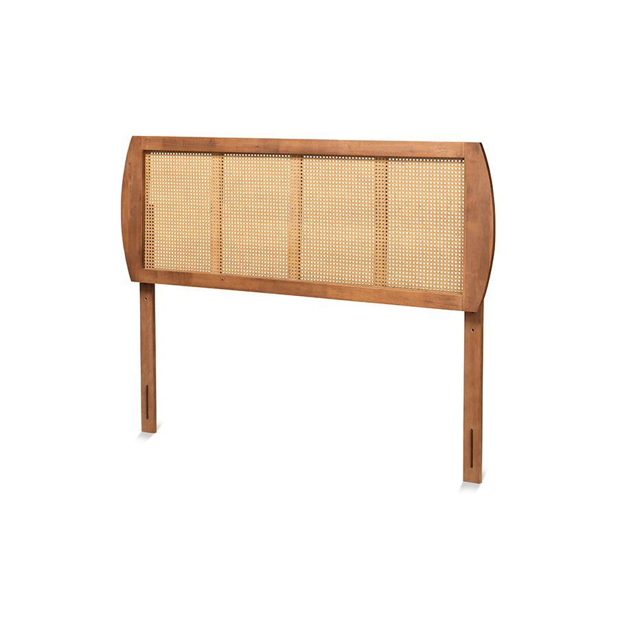 Harris Modern Ash Walnut Finished Wood and Synthetic Rattan Queen Size Headboard