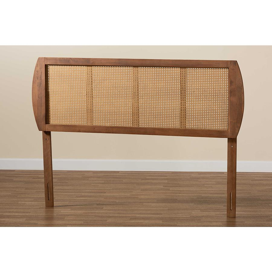 Harris Modern Ash Walnut Finished Wood and Synthetic Rattan Queen Size Headboard