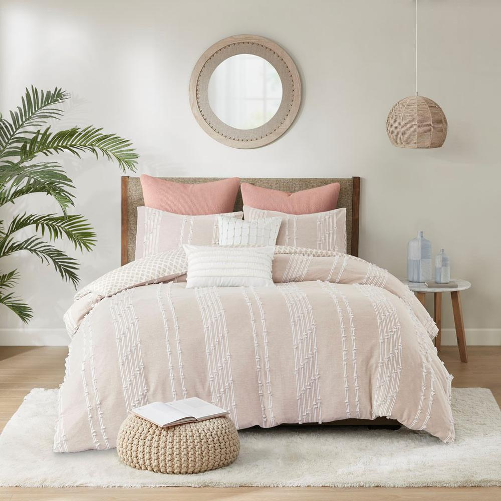 100% Cotton Jacquard Duvet Cover Set, Blush