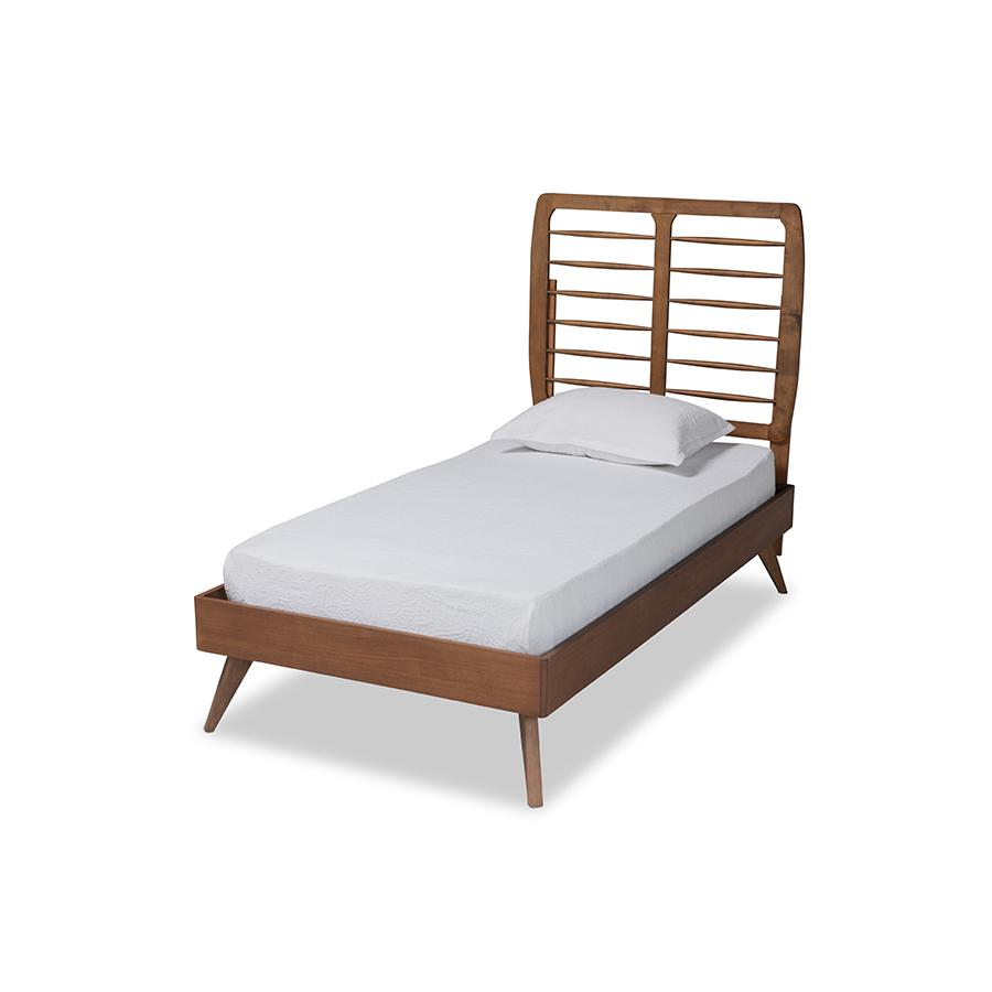 Yana Mid-Century Modern Walnut Brown Finished Wood Twin Size Platform Bed