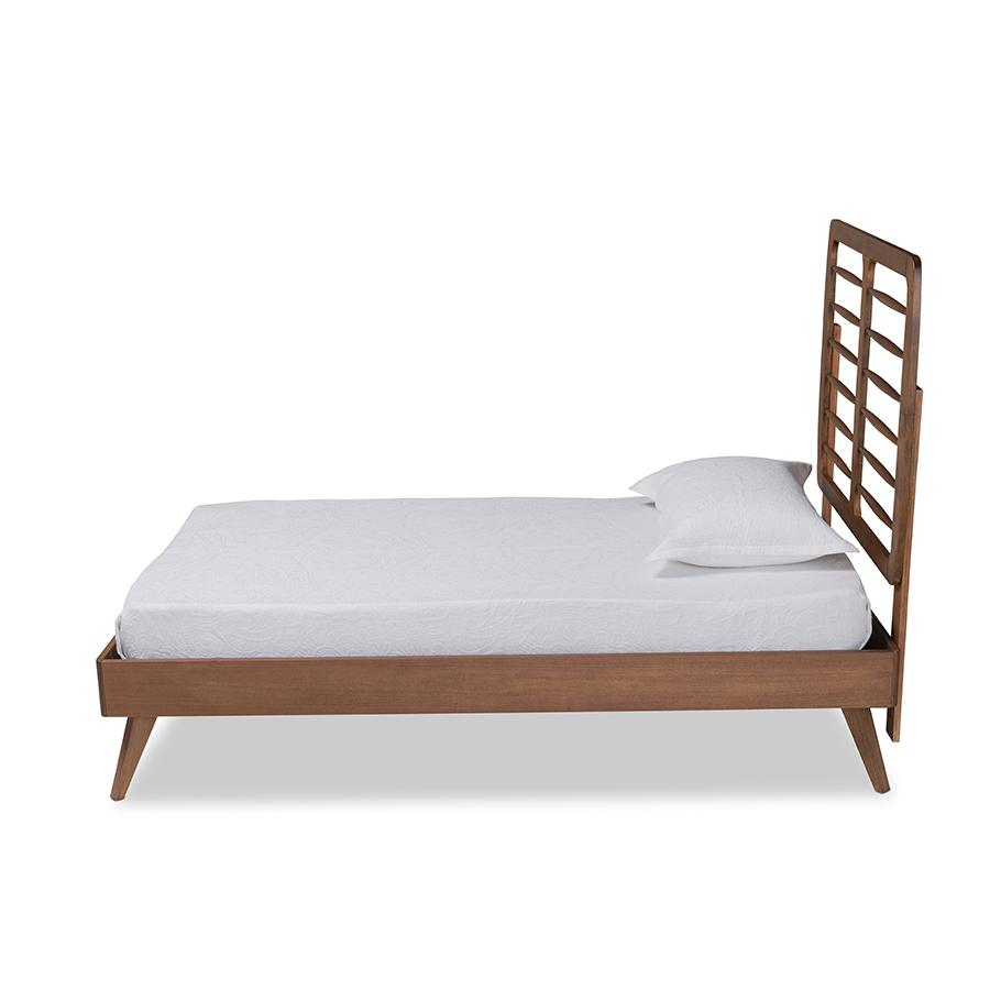 Yana Mid-Century Modern Walnut Brown Finished Wood Twin Size Platform Bed