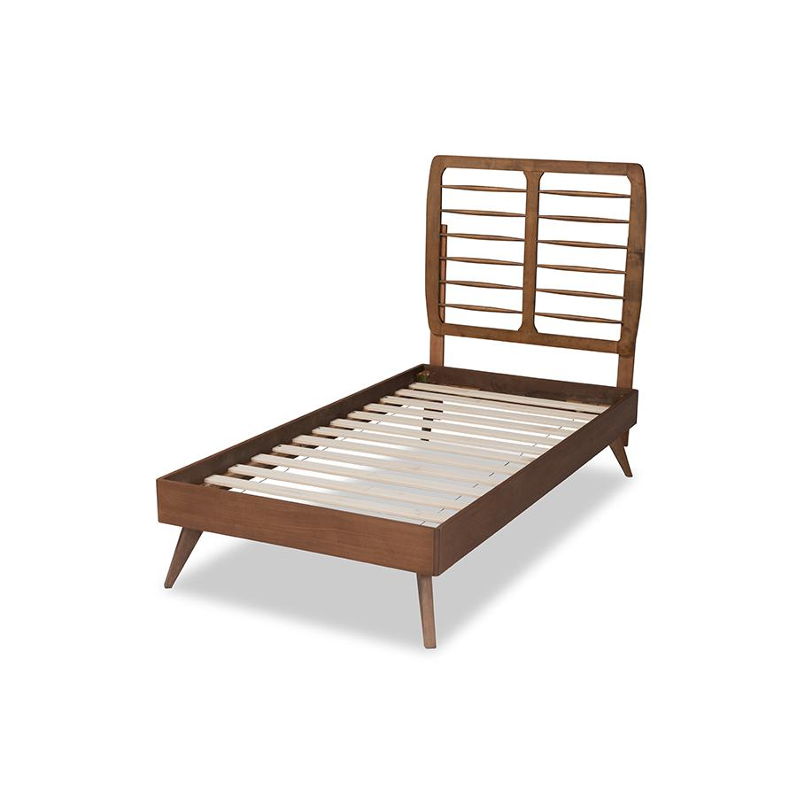 Yana Mid-Century Modern Walnut Brown Finished Wood Twin Size Platform Bed