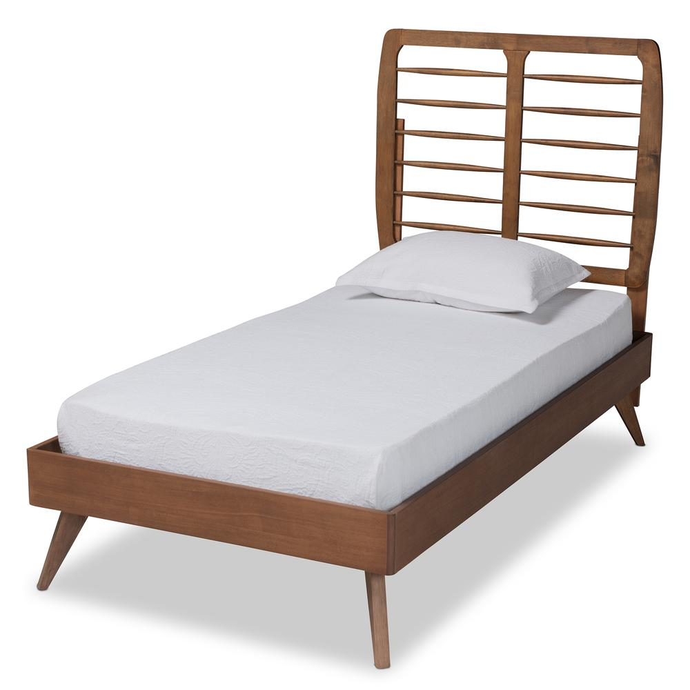 Yana Mid-Century Modern Walnut Brown Finished Wood Twin Size Platform Bed