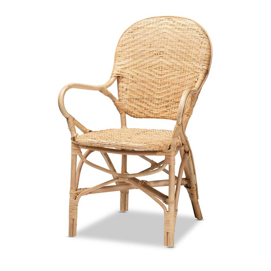 bali & pari Genna Modern Bohemian Natural Brown Finished Rattan Dining Chair