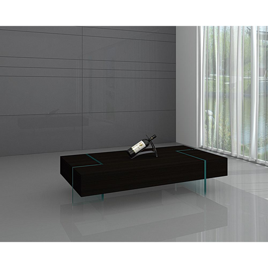 WOOD COFFEE TABLE W/ 19mm TEMPERED Glass BASE