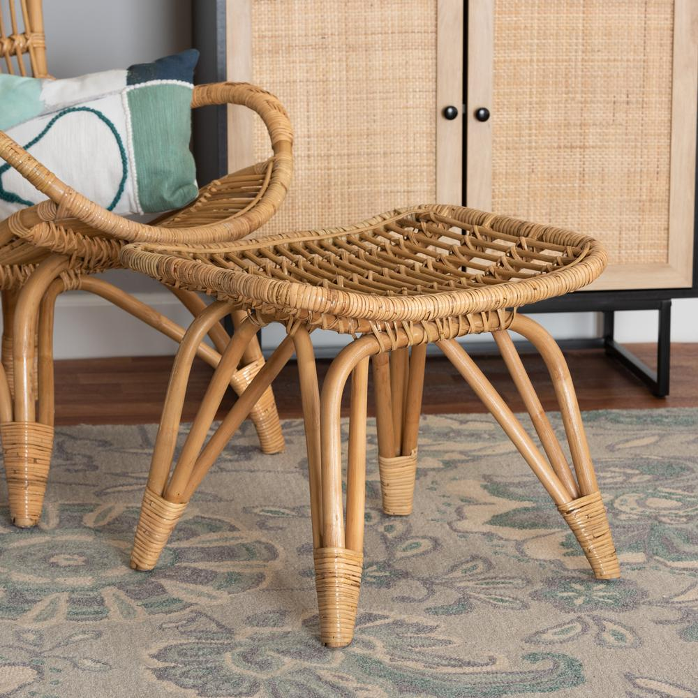 bali & pari Earvin Modern Bohemian Natural Brown Rattan Footstool