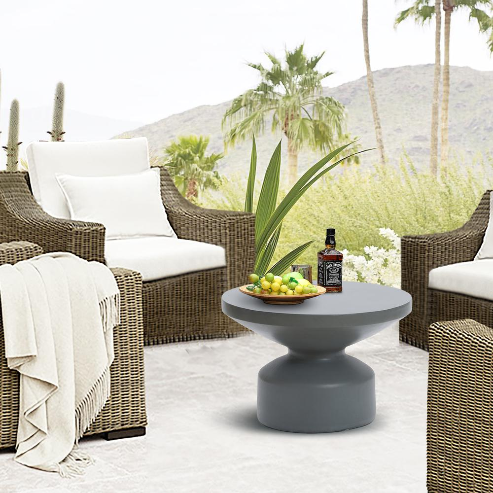 Gray MgO 24.2" Round Outdoor Coffee Table