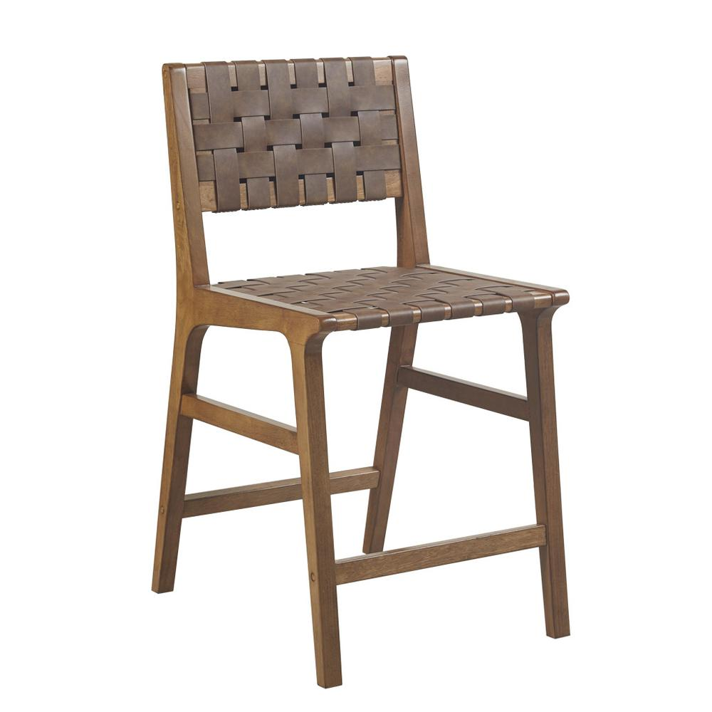 Faux Leather Woven Counter Stool 24"H, See below, Brown