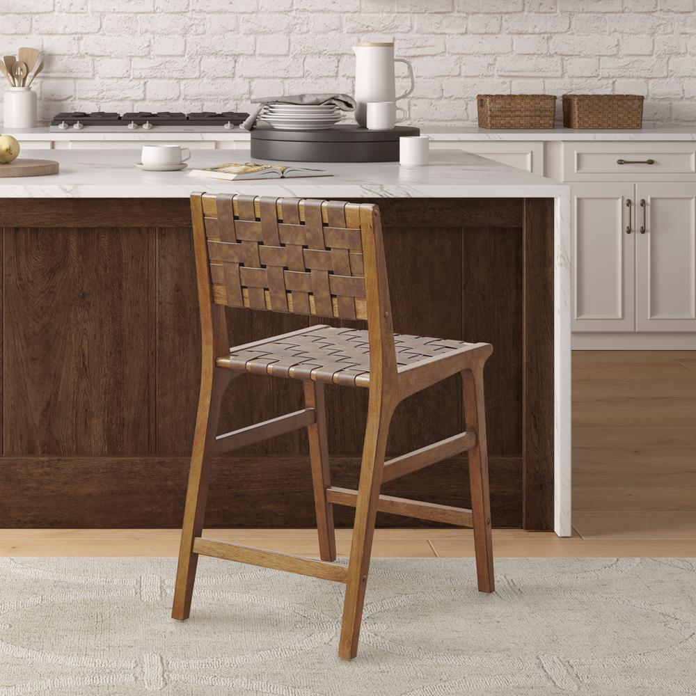 Faux Leather Woven Counter Stool 24"H, See below, Brown