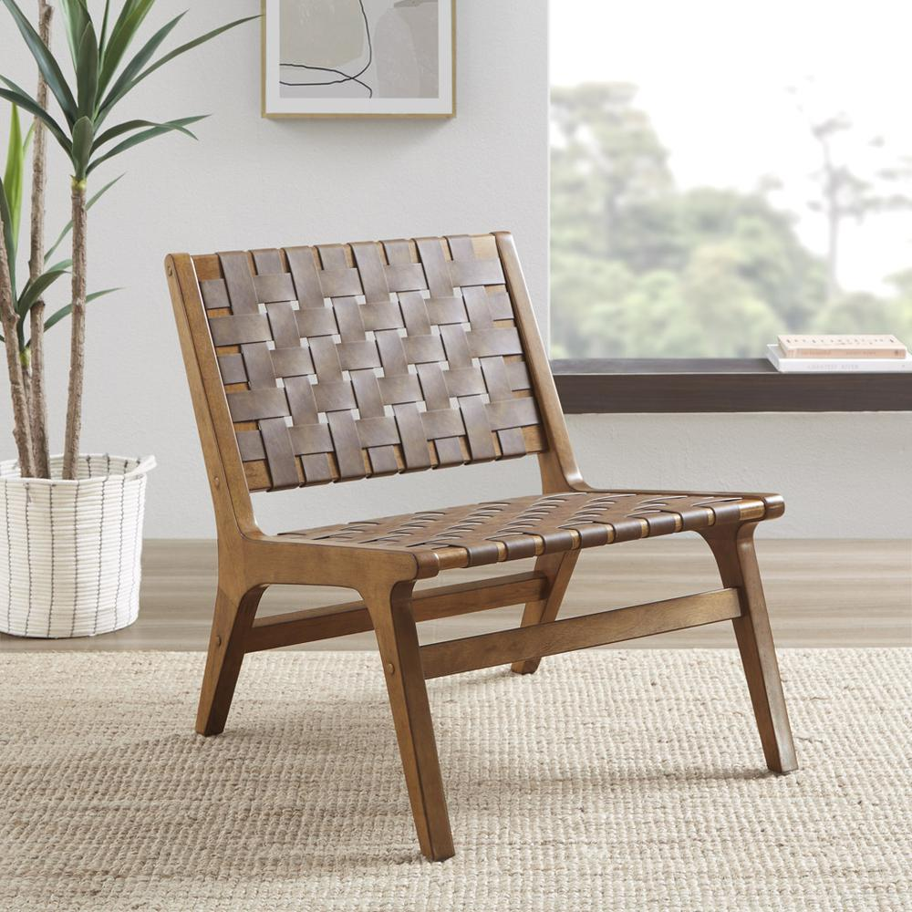 Vegan Leather Woven Accent Chair