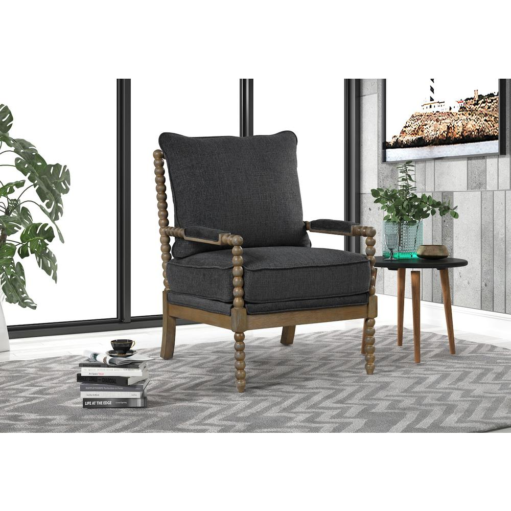 Jewell Fabric Accent Chair Charcoal, Natural Oak Frame