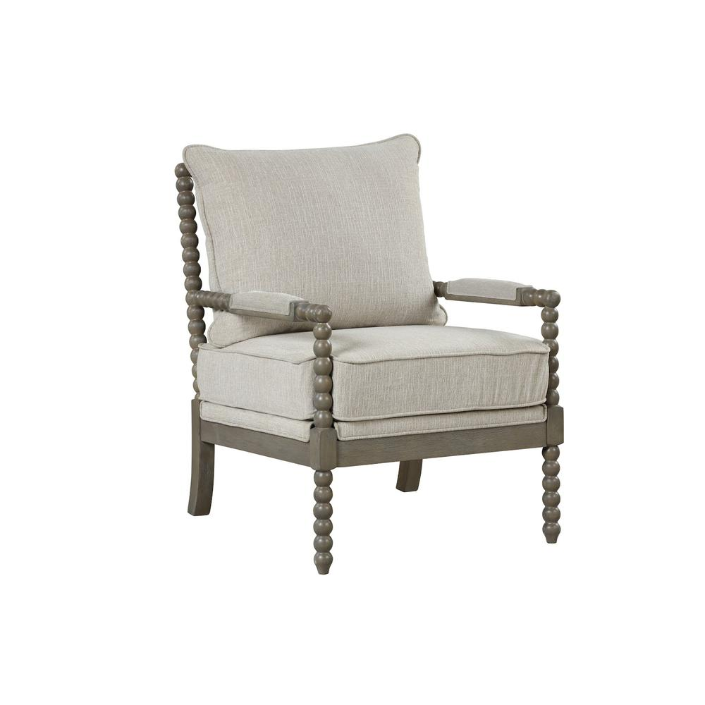 Jewell Fabric Accent Chair Beige, Antique Grey Frame