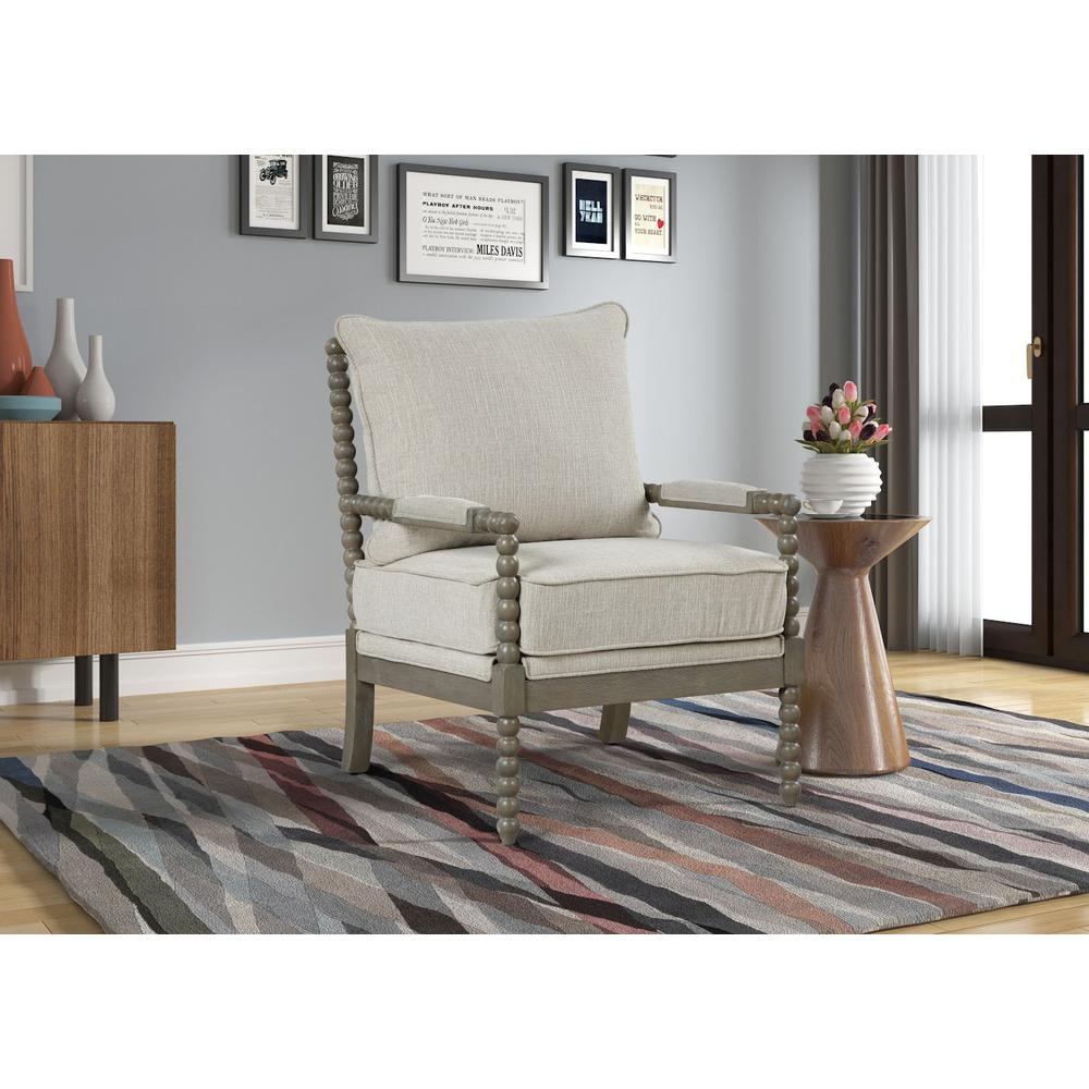 Jewell Fabric Accent Chair Beige, Antique Grey Frame