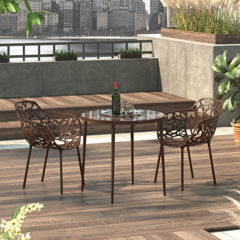 LeisureMod Devon Tree Design Glass Top Aluminum Base Indoor Outdoor Bistro Dining Table DT31BR