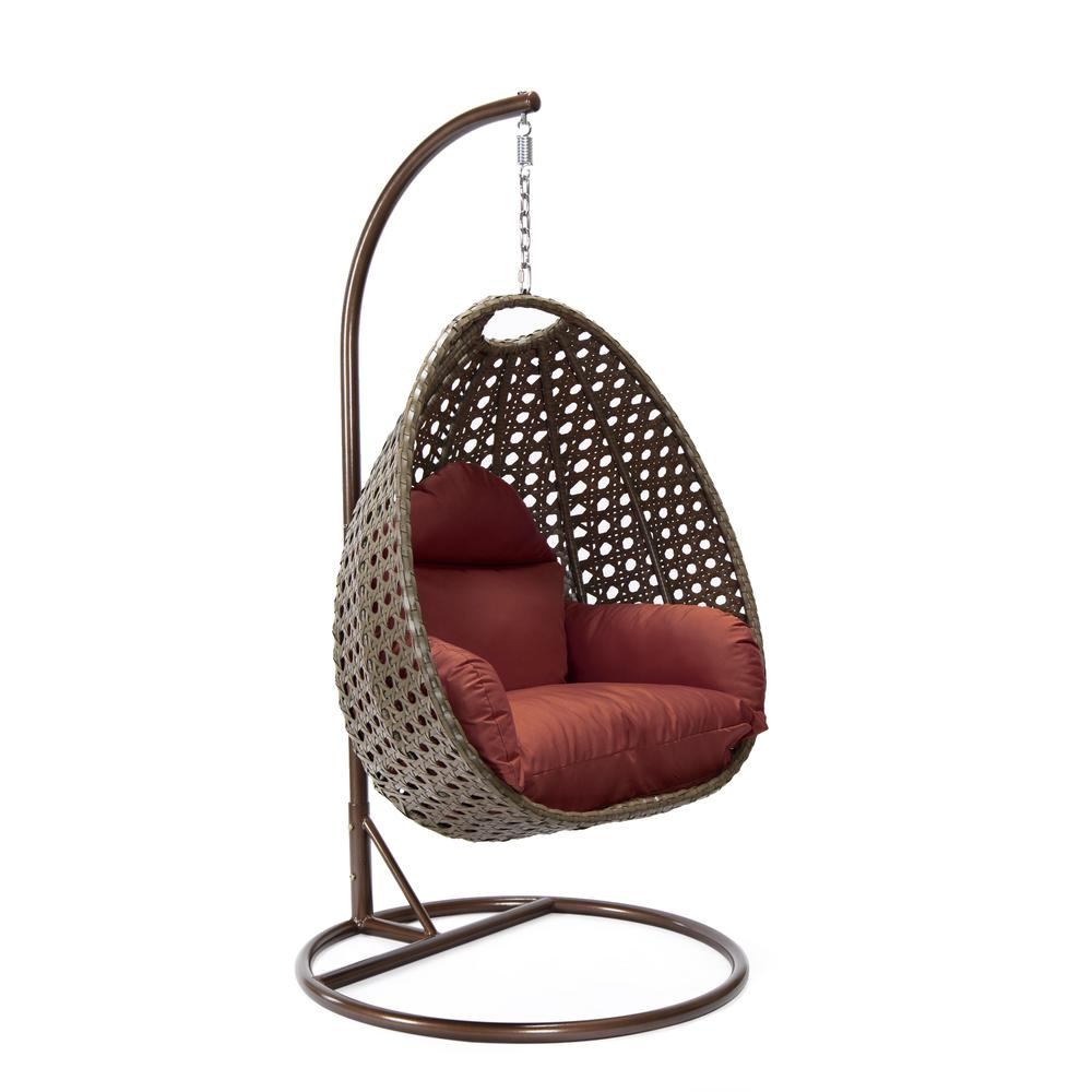 LeisureMod Wicker Hanging Egg Swing Chair in Cherry