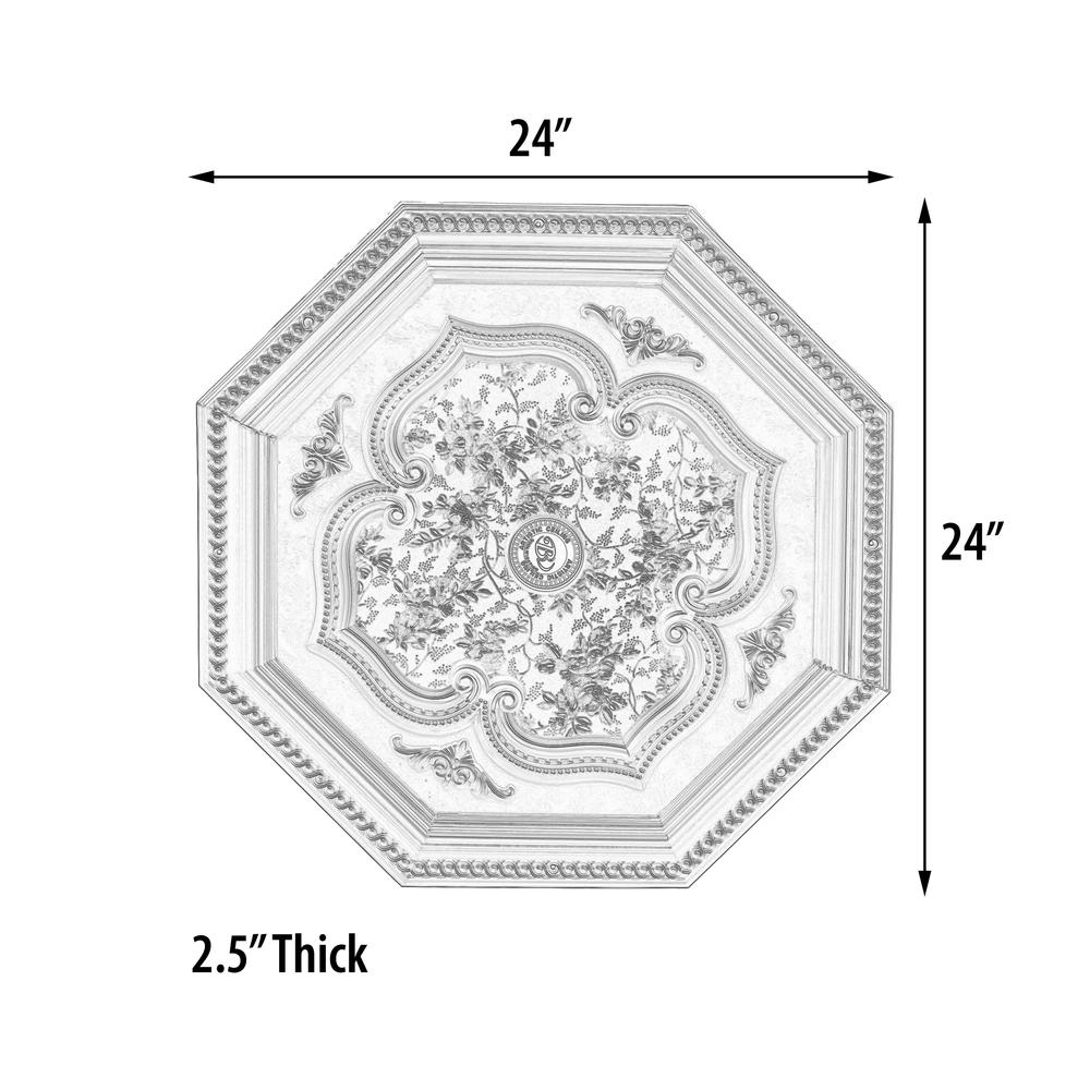 Silver Four Leaf Clover and Silver Frame Octagon Chandelier Ceiling Medallion 24in