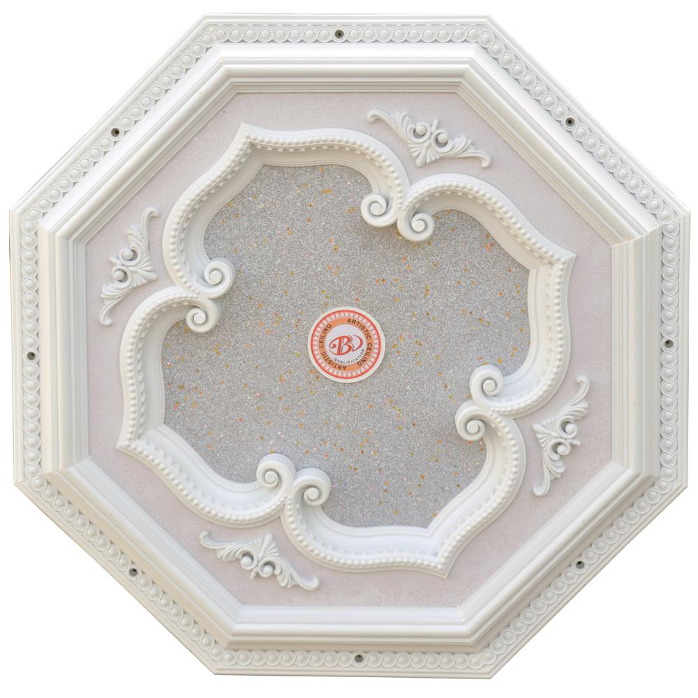 White and Silver Four Leaf Clover Octagon Chandelier Ceiling Medallion 24in