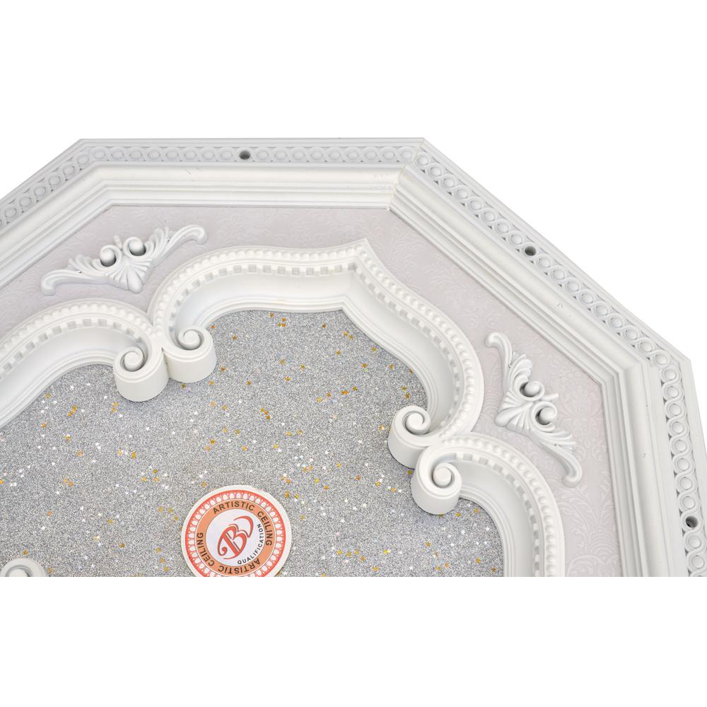 White and Silver Four Leaf Clover Octagon Chandelier Ceiling Medallion 24in