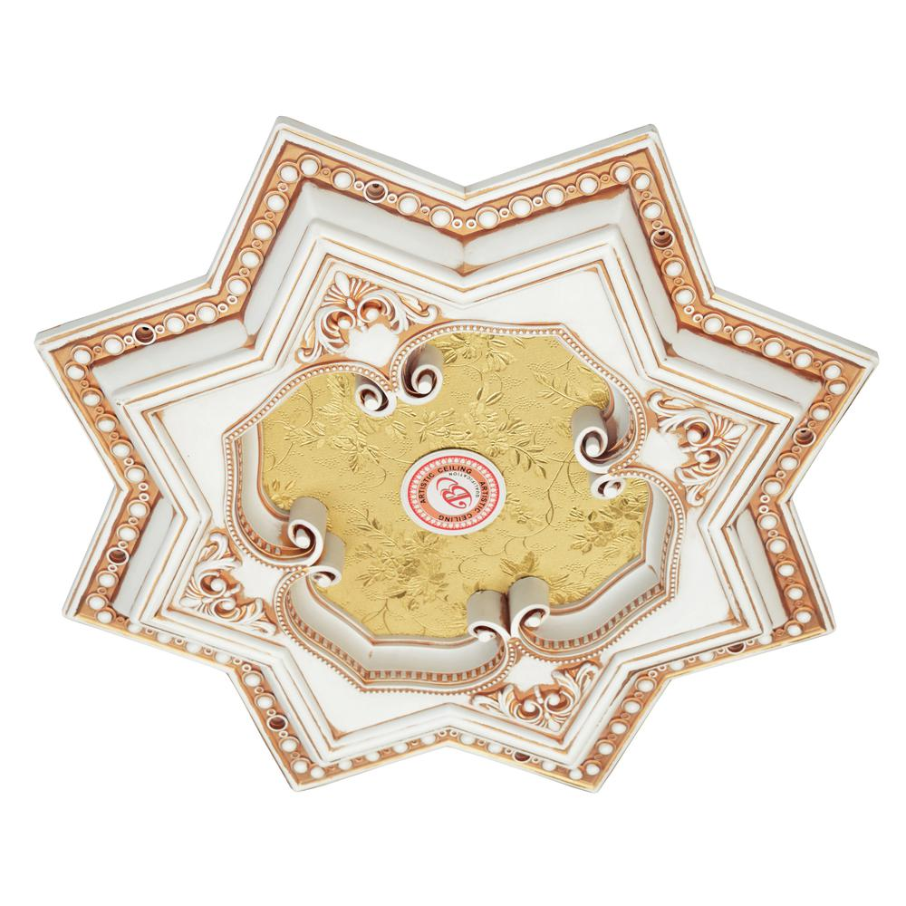 Ivory and Gold Eight Pointed Star Chandelier Ceiling Medallion 24in