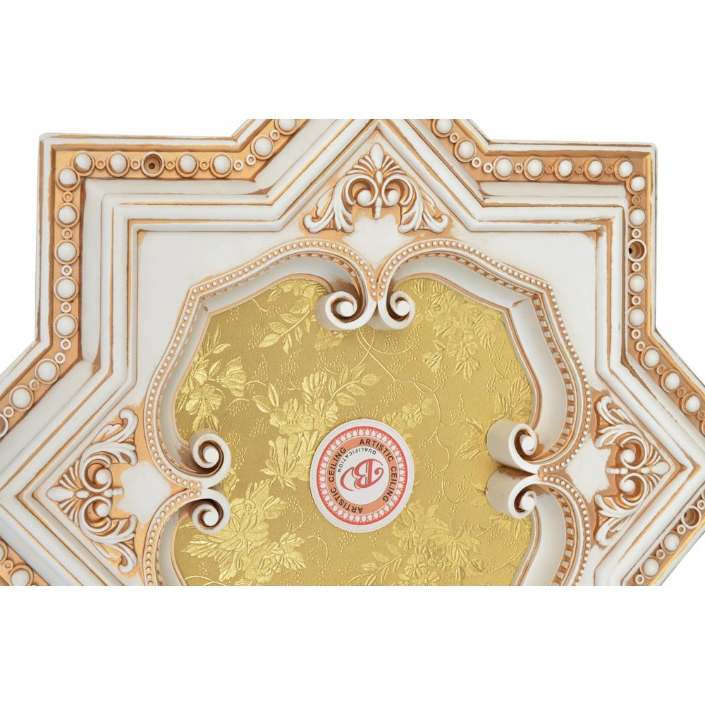 Ivory and Gold Eight Pointed Star Chandelier Ceiling Medallion 24in