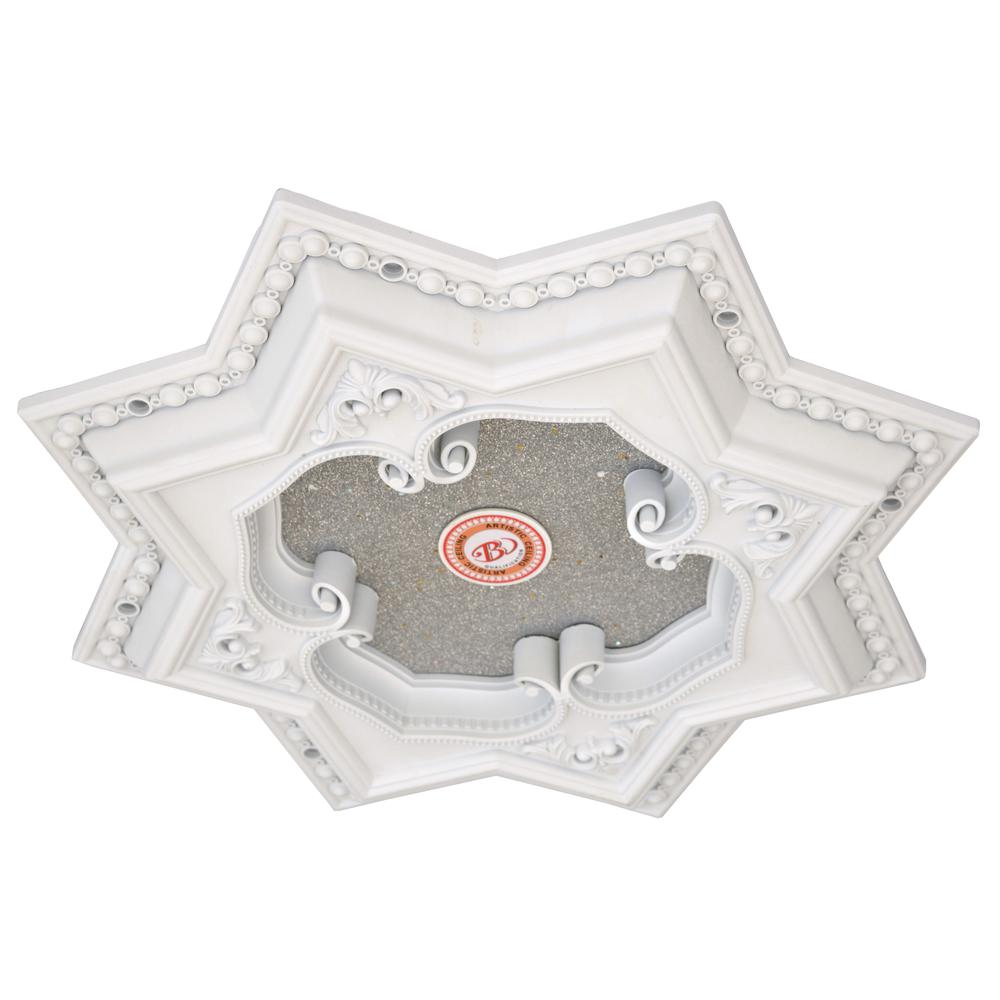 White and Silver Eight Pointed Star Chandelier Ceiling Medallion 24in