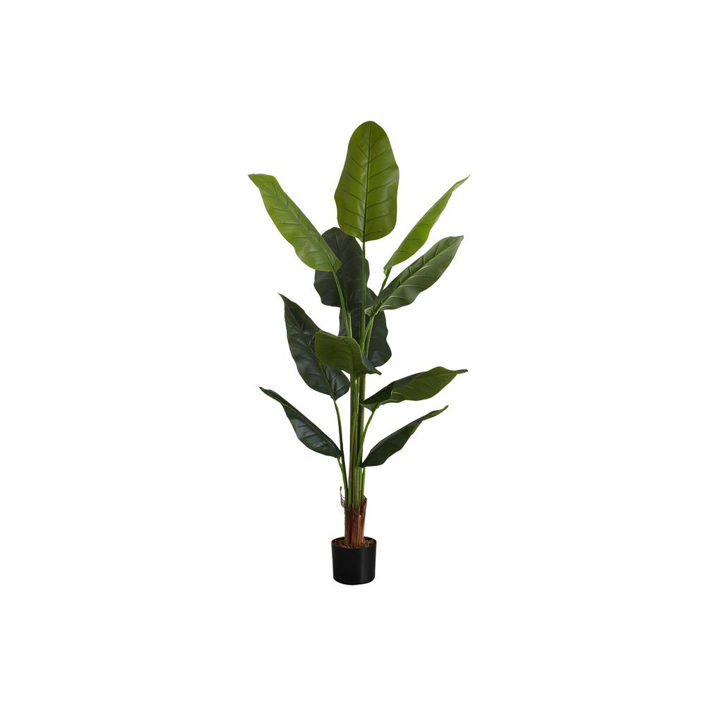 Artificial Plant, 59" Tall, Strelitzia Tree, Decorative, Green Leaves, Black Pot