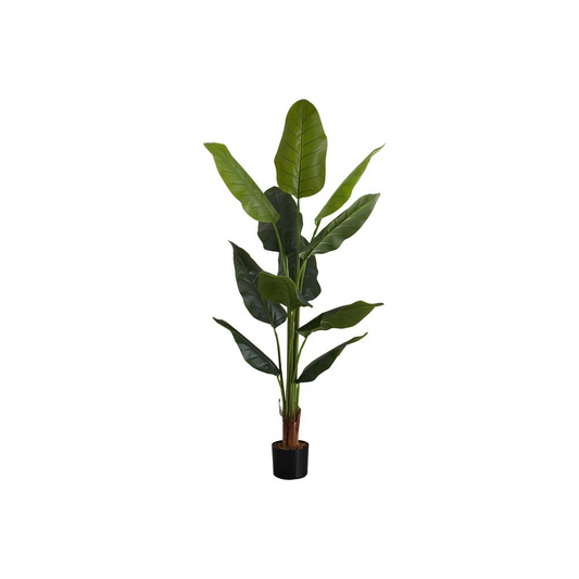 Artificial Plant, 59" Tall, Strelitzia Tree, Decorative, Green Leaves, Black Pot