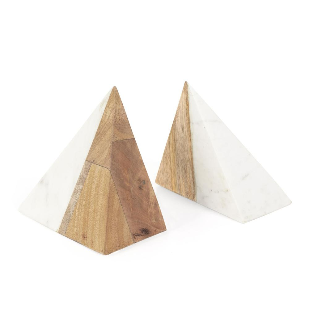 Zahara Wood and Marble Bookends, Set of 2