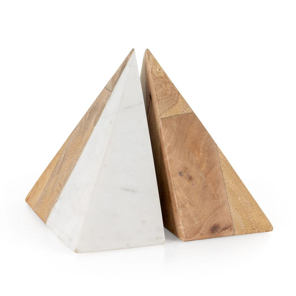 Zahara Wood and Marble Bookends, Set of 2