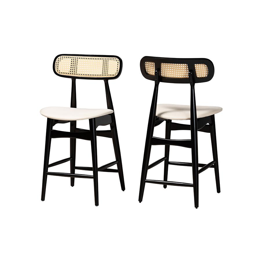 Cream Fabric and Black Finished Wood 2-Piece Counter Stool Set